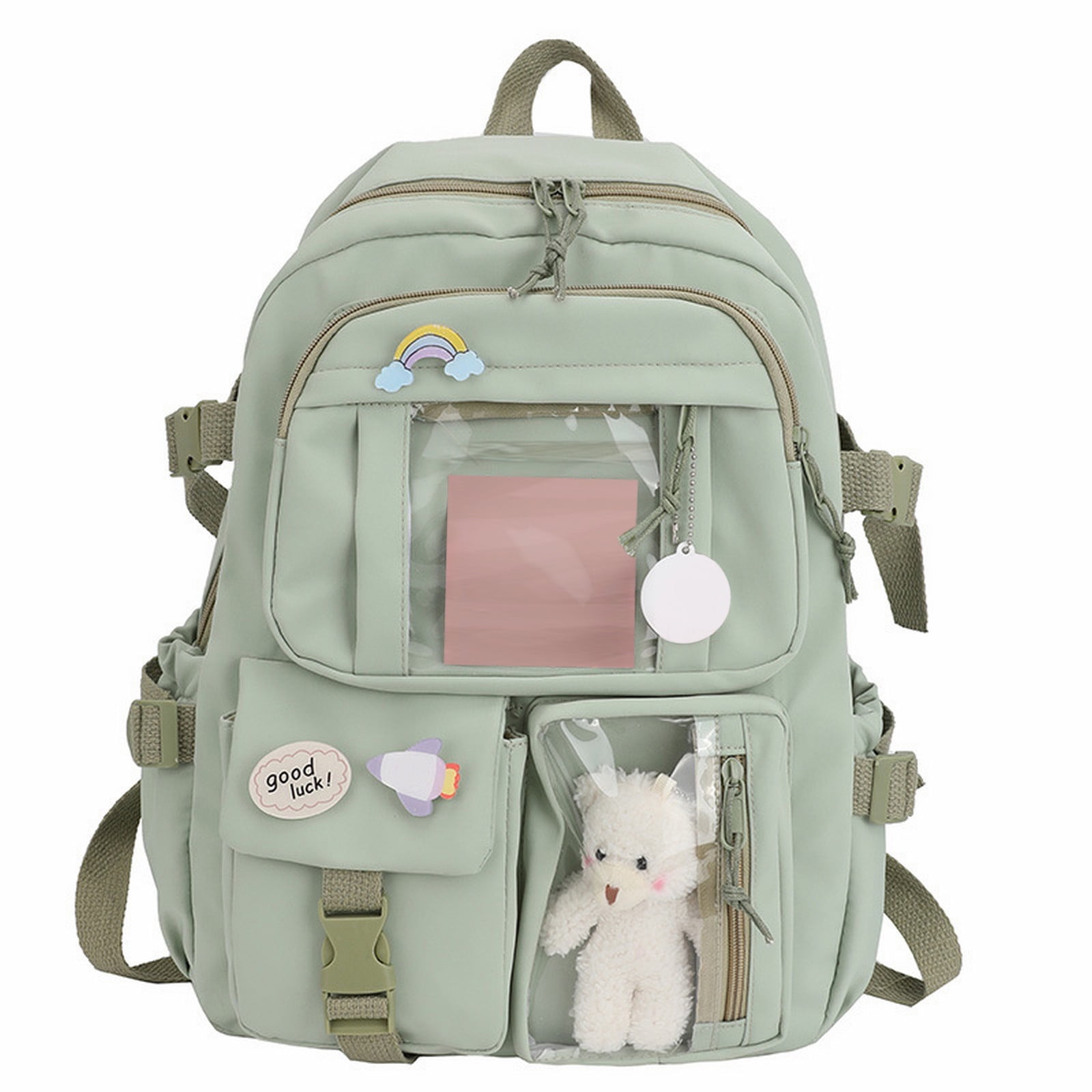 pdqouc Solid Color Backpack School Bag with Cute Hanging Ornament Durable Bags Gift for Teen Women Men