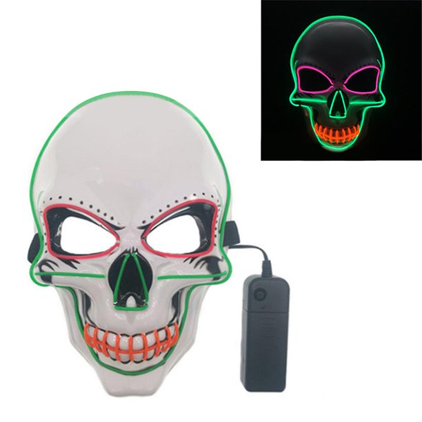 3 3 Máscara Led de Halloween, máscara de calavera aterradora con luz colorida, máscara de disfraz de El Wire para fiesta de Festival, regalo para hombres y mujeres