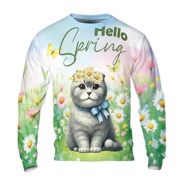Scottish Fold Hello Spring Time Flower Floral Nature All Over Print 3D Sweatshirt Unisex Merch Cat Lover Kitten Owner Gifts - 02031