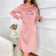 thumbnail image 6 of VNKIDY Womens Plush Nightgown Dress Solid Color Letter Print Long Sleeve Crewneck Sleep Shirt With Pockets For Warm Loungewear Pink XL, 6 of 9