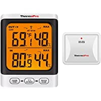 

TP62 Indoor Outdoor Thermometer Wireless Weather Hygrometer 200ft/60m Range Temperature Humidity Sensor Backlight Indoor Room Thermometer for Home Greenhouse Garden(A)