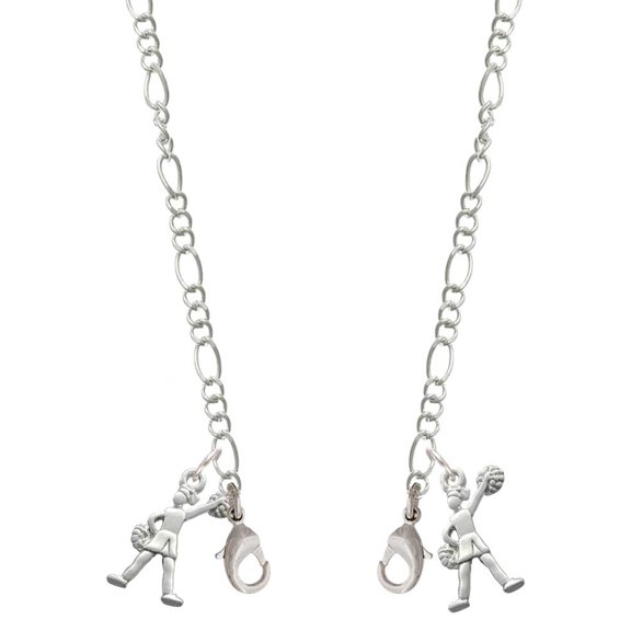 Silvertone Cheerleader - Standing Silvertone Face Mask Necklace