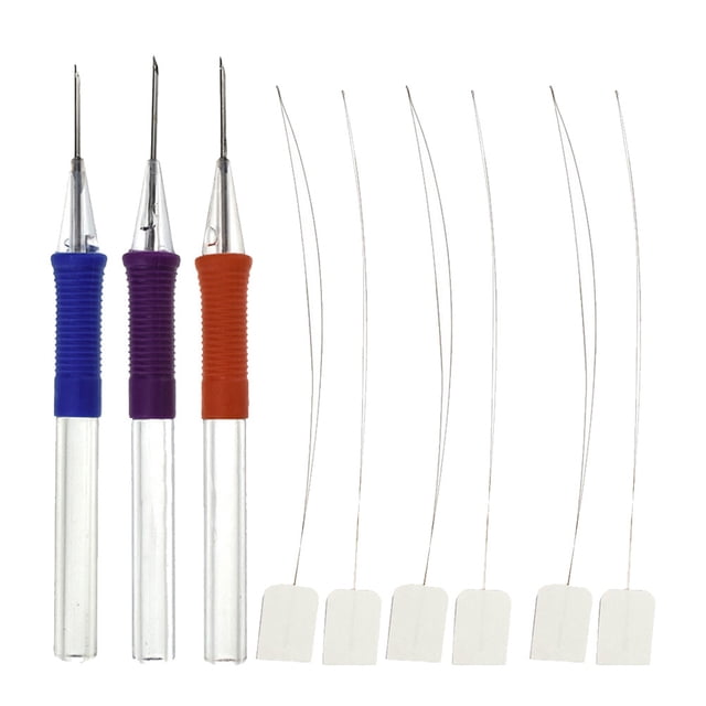 KAKOWELY punch embroidery needles 1 Set of 9pcs DIY Embroidery Pen Punch Needle Pen Felting Needle Pen Threads Knitting Tool Needlework Tools (3PCS Needlework Pens and 6PCS Threading Steel Wire)
