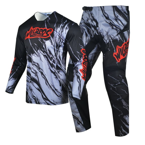 Willbros Motocross Jersey Pant Combo Mens Women Dirt Bike MX Grey Gear Set Off-road Racewear Riding Racing (Jersey Adult L/Pants W34)