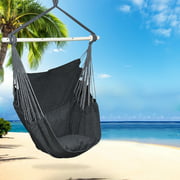 Hammock Chair, Hanging Rope Swing, Relaxing Hammock Chair Swing with Removable Metal Support Rod, 2 Pillows and Carry Bags, Max 330 Lbs, Large Hammock Chair for Bedroom Outdoor Indoor(Gray), D010