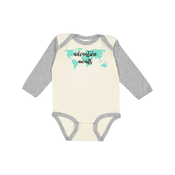 Inktastic Adventure Awaits Teal World Map Boys or Girls Long Sleeve Baby Bodysuit