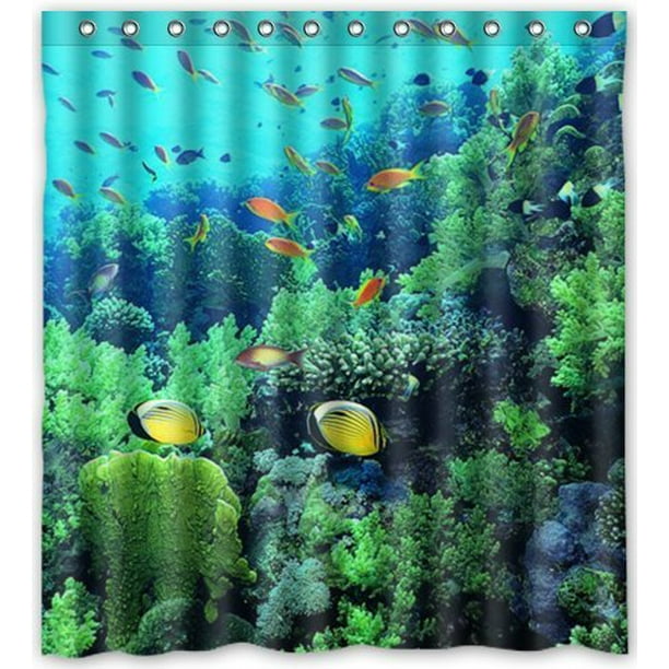 HelloDecor Tropical Underwater Sea World Fish Shower Curtain Polyester