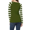 thumbnail image 3 of MODA NOVA Junior's Striped Raglan Long Sleeves V Neck Tee Shirt Green-White L, 3 of 6