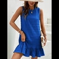 thumbnail image 4 of Vestido Corto Informal de Verano con Cuello Redondo y Volantes para Mujer, Sin Mangas y con Dobladillo Fruncido. Azul Real M, 4 of 8