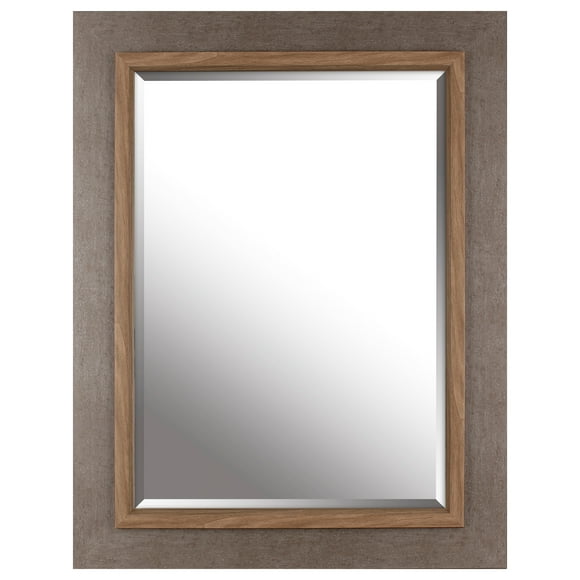35 x 27 Inch MDF Wall Mirror, Taupe Brown Large Rectangle Modern Mirror for Bathroom Entryway Bedroom