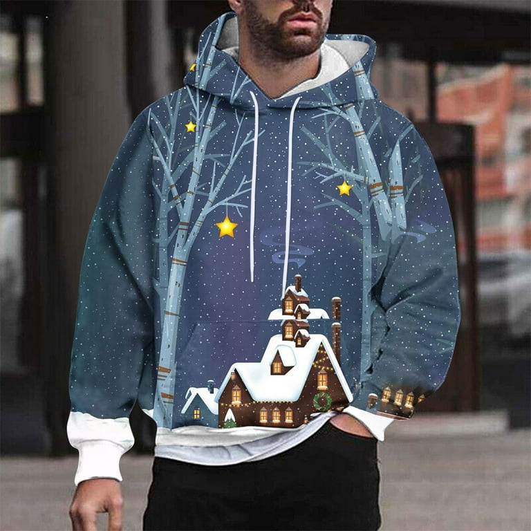 Funny Christmas Hoodies for Men Casual Fashion 2024 Xmas Printed Holiday Hooded Sweatshirts Drawstring Pullovers Medium Gray Walmart