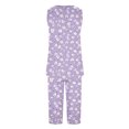 thumbnail image 5 of Busydd Womens Pajama Sets Fahion Boho Floral Pjs Sets for Women 2 Piece Lounge Set Casual Comfy Round Neck Sleeveless Pleated Camisole Tops and Knee Length Pants Loungewear with Pockets, 5 of 6