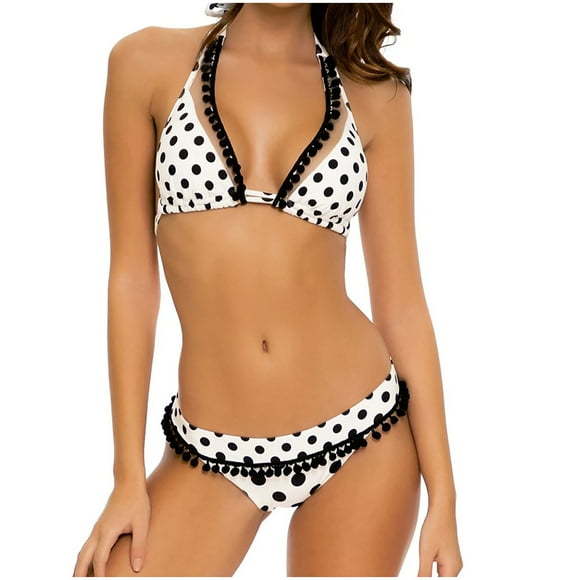 SMihono Bikinis for Women Summer Two Piece Siwmwear Women's Swimwear Sexy Polka Dot Printing Halter Bandage Split Swimsuit