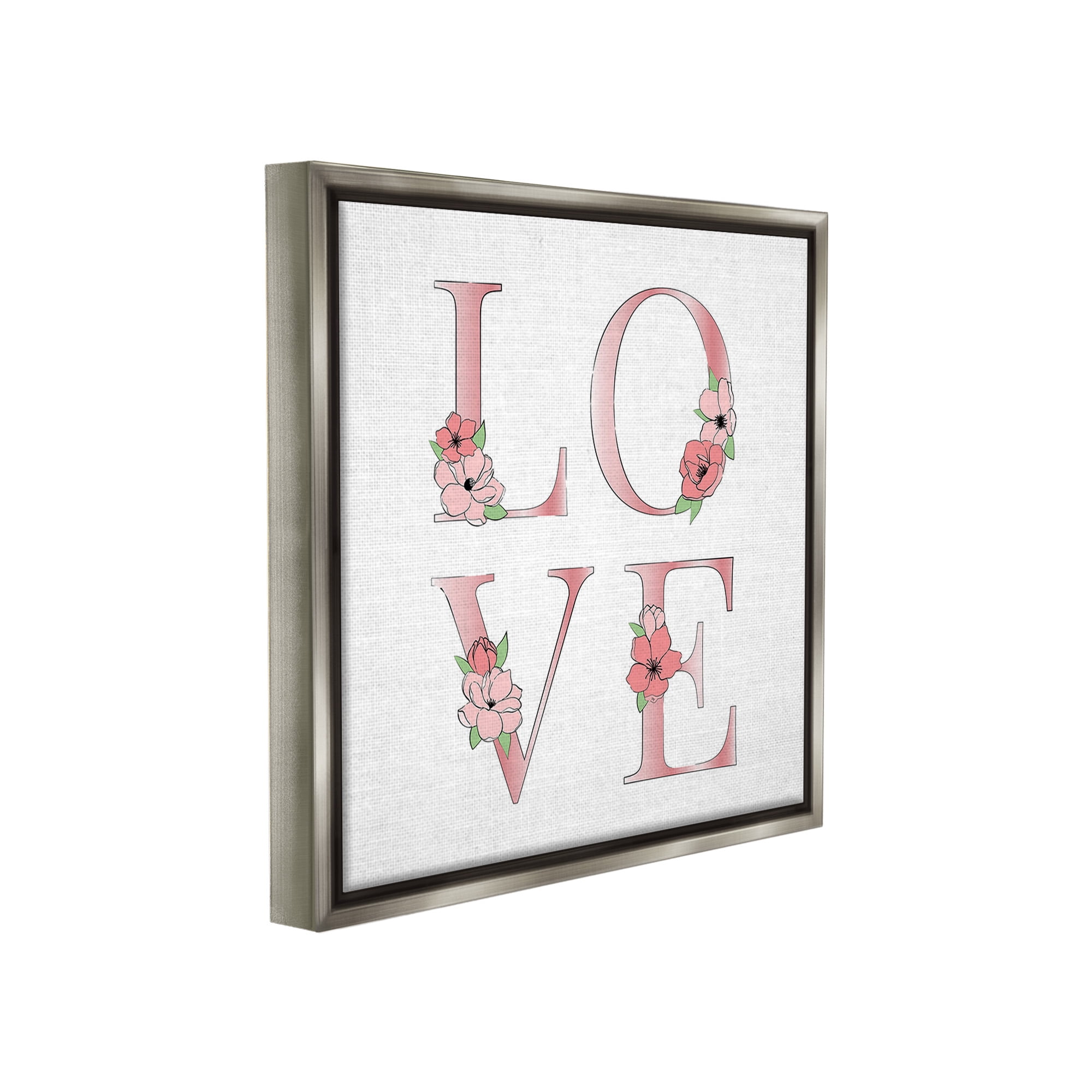 Stupell Industries Love With Floral Blooms Botanical & Floral Painting Gray Floater Framed Canvas Art Print Wall Art, 18 x 18