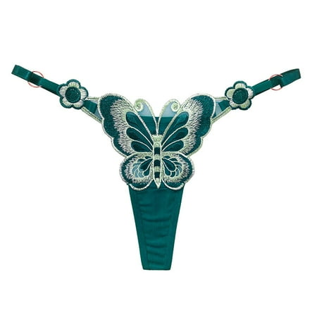 

YIWEI Butterfly Embroidered Women Panties Sexy Underwear Seamless Large Size Low Waist Green