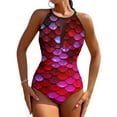 thumbnail image 2 of Red Mermaids Swimsuit Abstract Print One Piece Swimwear Push Up Fashion Bathing Suit Sexy Holiday Pool Printed Beachwear, 2 of 7