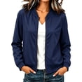 thumbnail image 6 of Women's Polka Dot Bomber Jacket Solid Color Zip Up Long Sleeve Windproof Jacket Loose Fit Lightweight Spring Coat for Daily Wear, 6 of 8