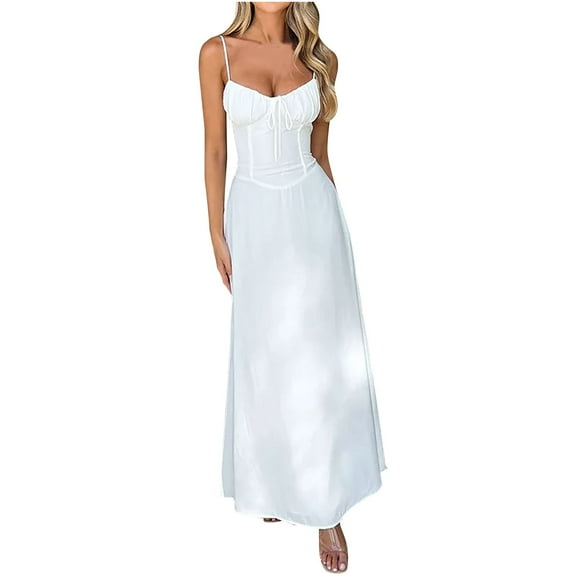 Ahuyic Womens Summer Dresses,Womens Casual Sundress,Women's Fashionable Retro Waistband Quare Neck Large Wing Dress Satin Formal Dress