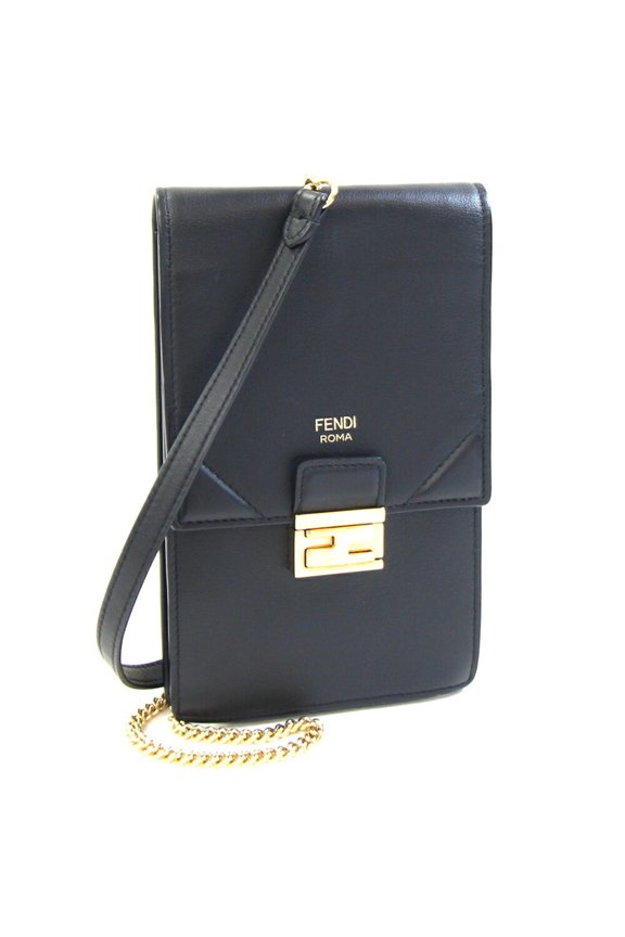 Pre-Owned Fendi Shoulder Bag 8M0436 Black Leather Chain Smartphone Pouch Crossbody Women's FENDI