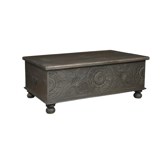Monte Floral Carved Solid Wood Storage Coffee Table in Black