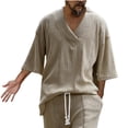 thumbnail image 2 of Fwqbns Men's Summer Solid Color Slim V-Neck Knitted Short-Sleeve Sweater, Fashionable Casual Wear for Outdoor Daily Use, Comfortable Material, 2 of 6