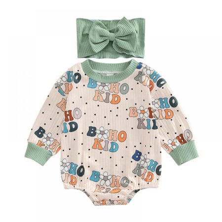 

Bullpiano 0-18M Infant Baby Girl Long Sleeve Ruffles Romper Bodysuit Outfit Clothes+Headband