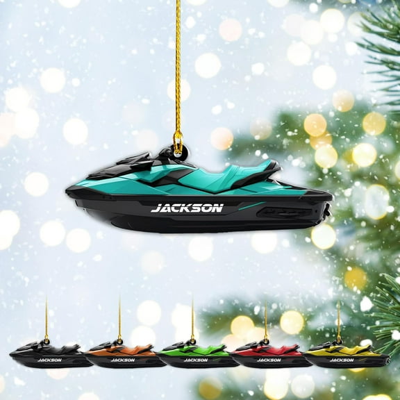 Custom Jet Ski Ornaments 2025 Jet Boat Ski Christmas Ornament Skiing Jet Boat Christmas Tree Ornament Gift for Watercraft Lovers Speed Boat Ornaments (JK9) - 3218 (Cyan)