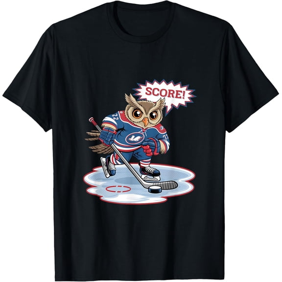 Cute Hockey Owl Fun Sport Art Design T-Shirt All Size S-5Xl