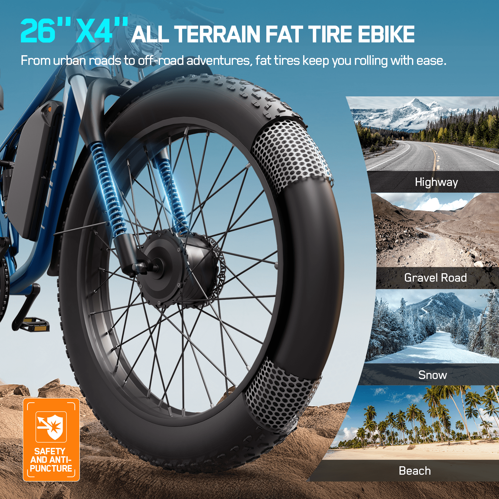 FENGQS Q8PLUS Electric Bike 5000W Dual Motor for Adults, 52V/23Ah Battery, 26"x4" Fat Tire, Hydraulic Disc Brakes, 45MPH Top, 80-100 Miles Range-(Blue) UL 2849