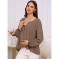 thumbnail image 3 of DARING DIVA Women's Maternity Empire Waist Babydoll Lantern Sleeve Blouse L Brown, 3 of 8
