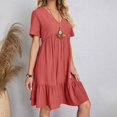 thumbnail image 6 of WTXUE Plus Size Dresses, A-Line Short Sleeve Vestidos Casuales Para Mujer V-Neck, Summer Dress Flowy Casual Skinny Ruffle Dresses Solid Mid-Length Flowy Dresses Women's Plus, Red Size XL, 6 of 7