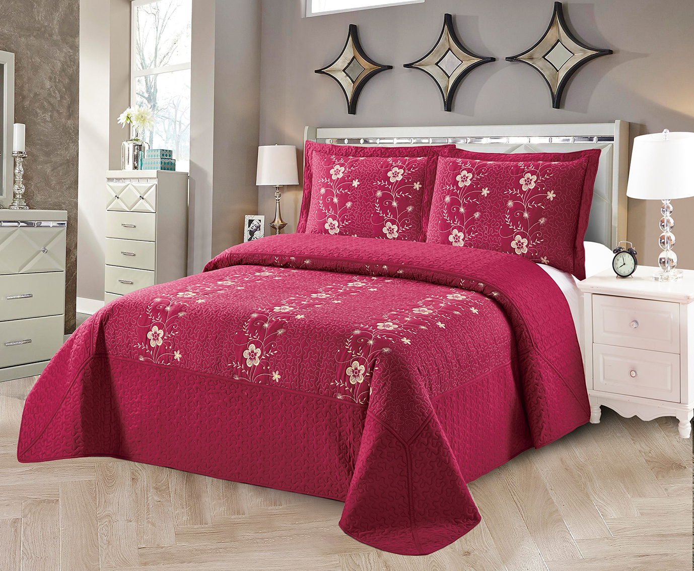 Golden Linens Over Size 3 pieces Solid Color Embroidery ...