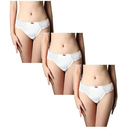

Womens Underwear Brief Large Size Lace Thong Low Waist Cotton Crotch Panties3PC