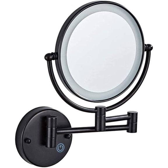 Wall Mount Led Lighted Makeup Mirror 5X Magnifying Touch Screen Cosmetic Mirror 360° Swivel Extendable Two Sided Vanity Mirror for Bathroom,Concealed Install,Black