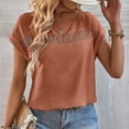 thumbnail image 4 of LOVZFMLL Hauts d'Été pour Femmes Mode Col Rond Uni Manches Courtes Patchwork Blouse, 4 of 6