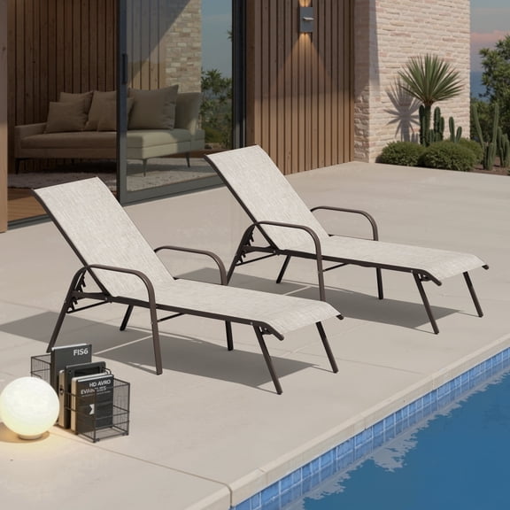Crestlive Products 2-Pack Outdoor Chaise Lounge Chair, 5‑Position Adjustable Patio Recliner, Black