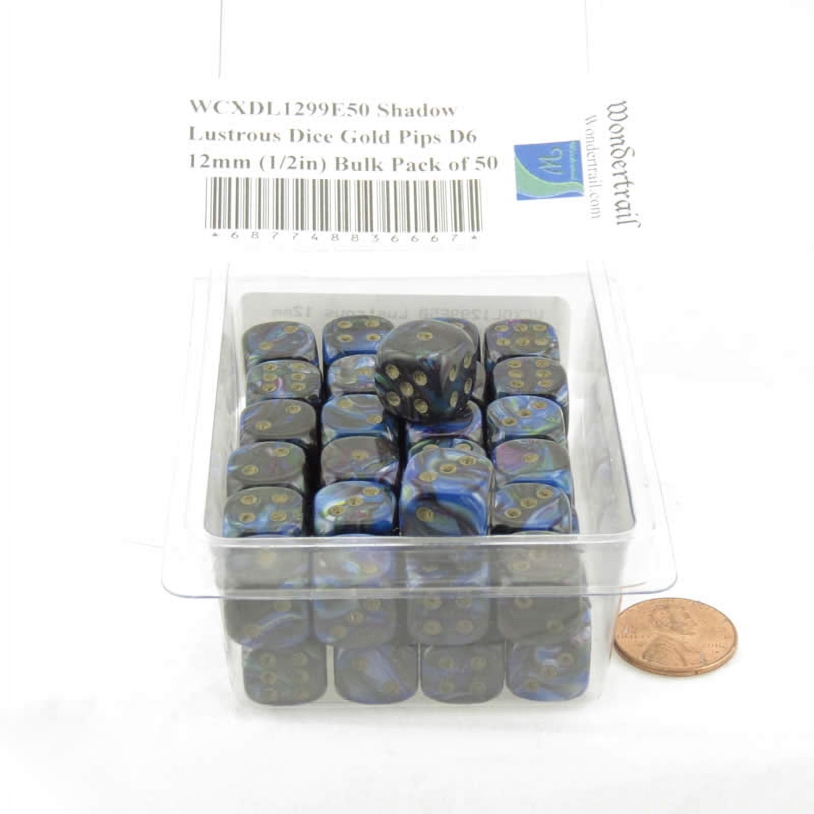 Shadow Lustrous Dice with Gold Pips D6 12mm (1/2in) Bulk Pack of 50 Wondertrail