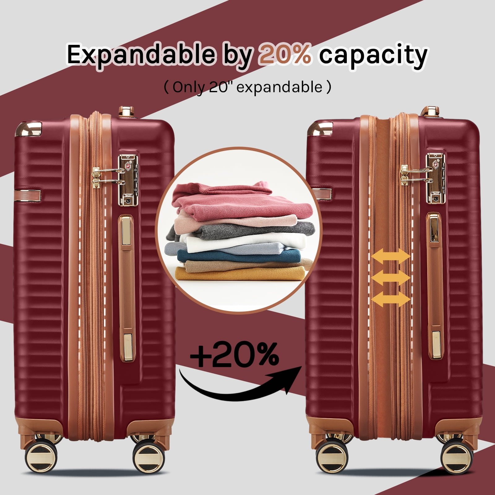 Joyway 3-Piece Carry-On Luggage Set with Swivel TSA Lock and