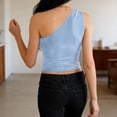 thumbnail image 4 of VEKDONE One Shoulder Going Out Tops for Women Trendy Summer Y2K Clothes Sleeveless Fitted Spring Fashion Shirts Light Blue S, 4 of 5