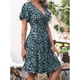 thumbnail image 3 of Womens Sundress 2025 New Summer Floral Short Sleeve Wrap V Neck A-Line Midi Dress, 3 of 5