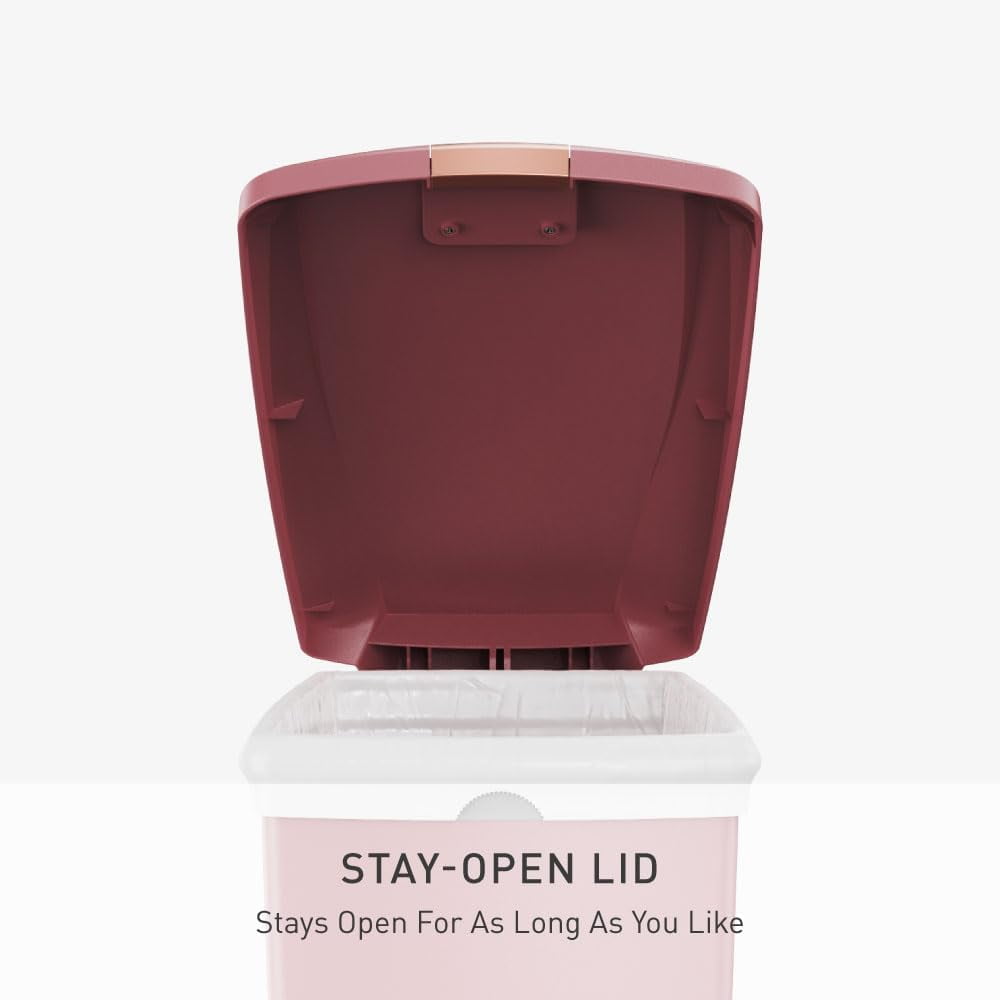 simplehuman Kitchen Trash Can, 10.6 Gallon Plastic Step Garbage Bin with Secure Slide Lock Lid, Blush