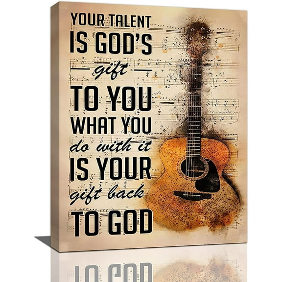 Vintage Guitar Bedroom Wall Art Music Notes Pictures Guitar Inspirational Quotes Canvas Painting Retro Music Decor Guitar Framed Artwork for Music Studio Bedroom Dormitory 12"x16"