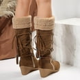 thumbnail image 4 of Viluyesy Womens Snow Boots, Lace Up Round Toe Wedge Heels Winter Fleece Warm Knee High Boots Khaki US9, 4 of 4
