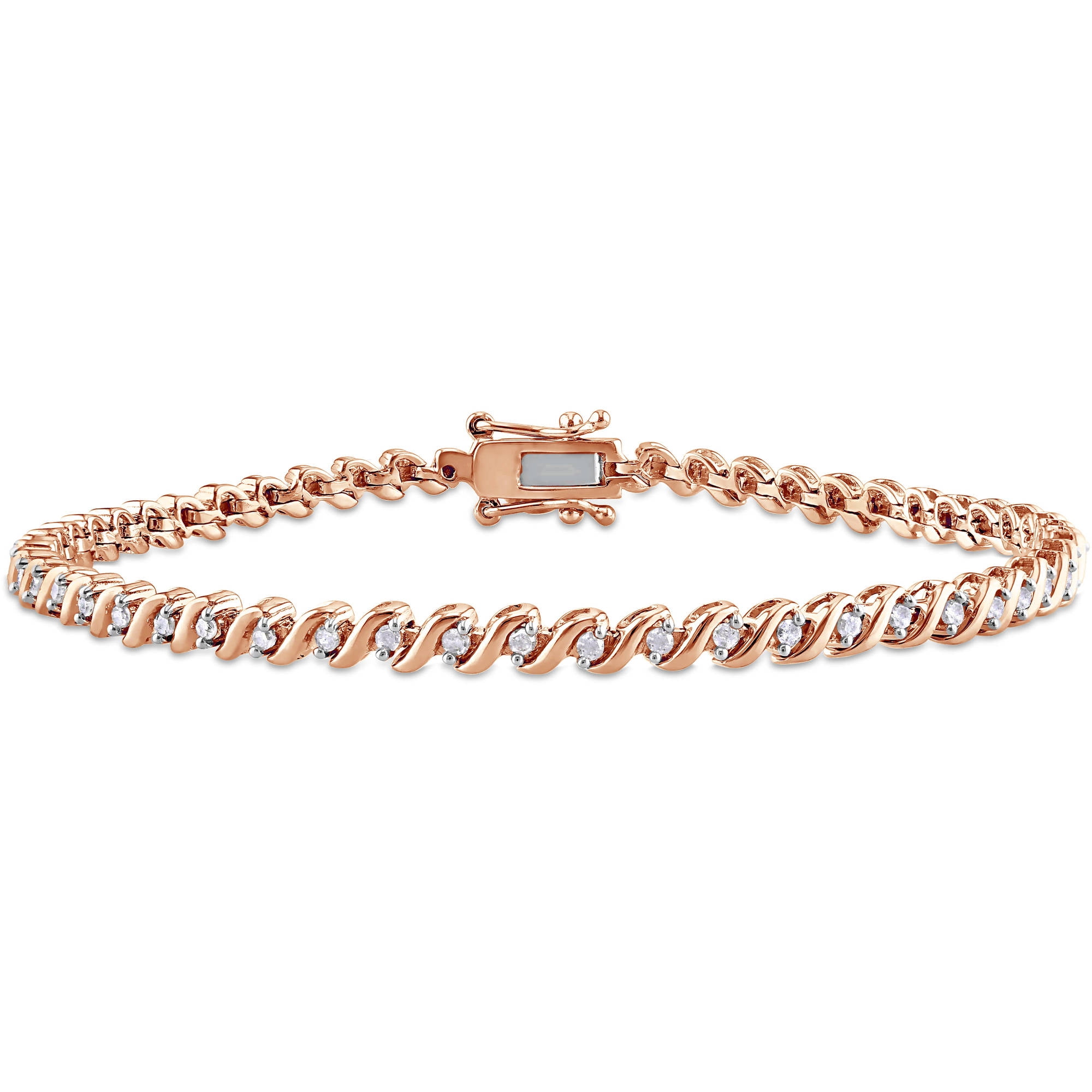 1/2 Carat T.W. Diamond Rose RhodiumPlated Sterling Silver Swirl Tennis