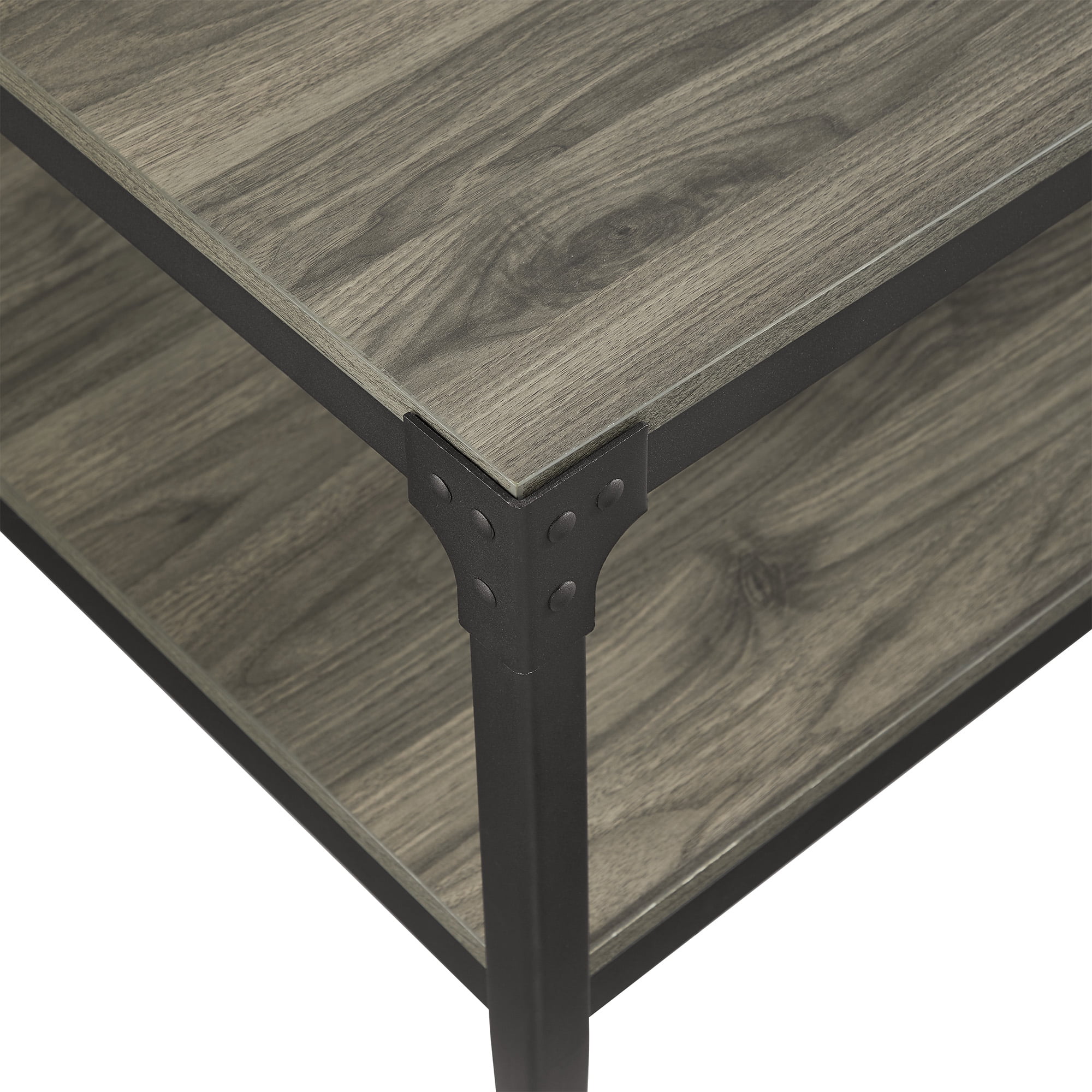 Woven Paths Wilson Angle Iron Rustic Coffee Table, Slate Grey