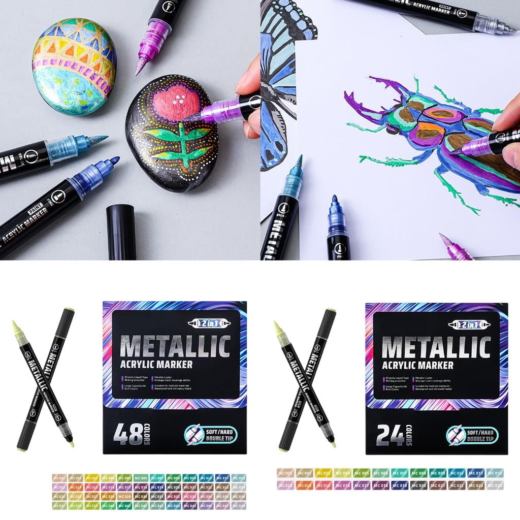 Giaone Double Tip Liquid Acrylic Marker Metallic Acrylic Paint Pen for Card Making