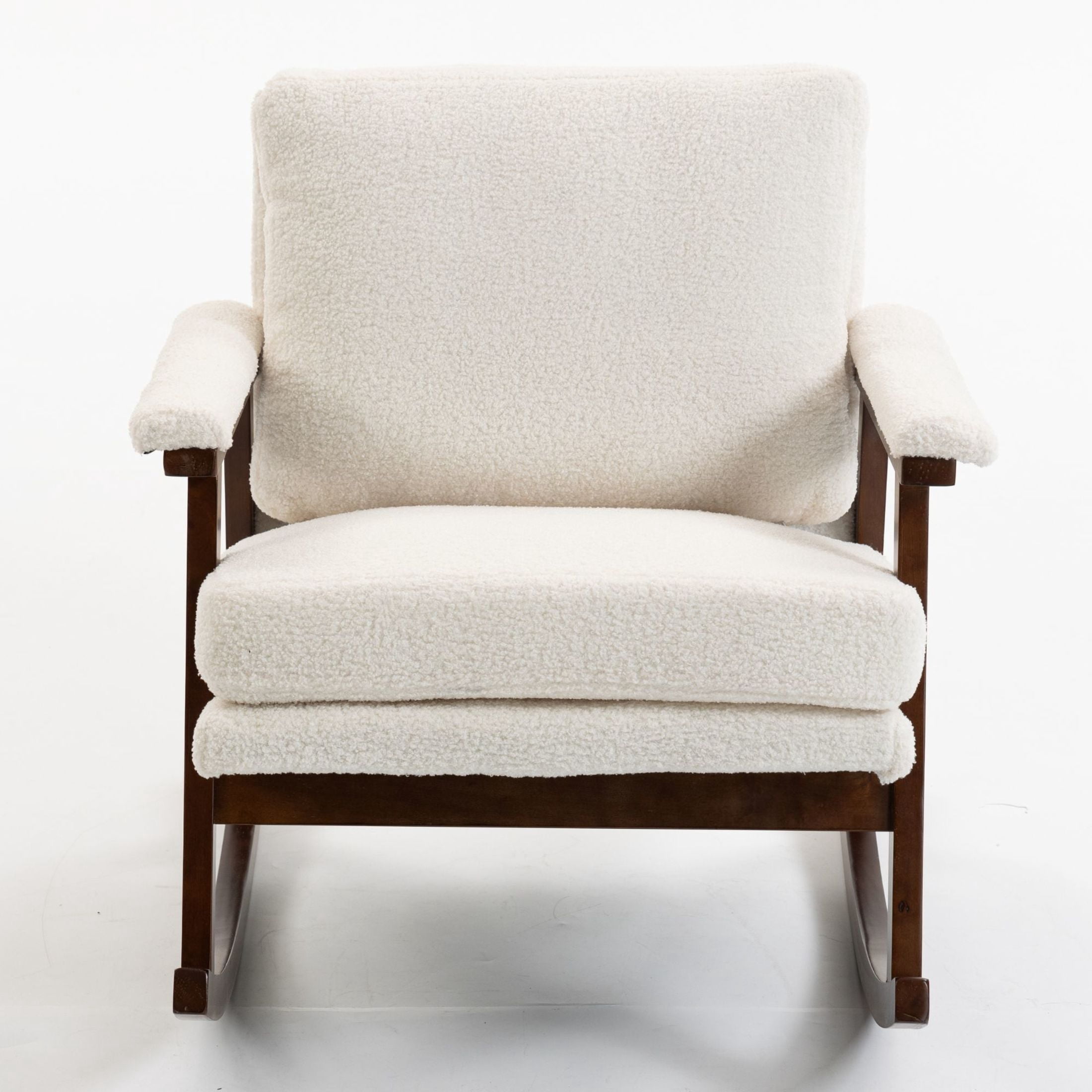 GDF Studio Enisa Mid-Century Modern Solid Wood Rocking Accent Chair, Reading Armchair for Bedroom, Living Room, Antique White