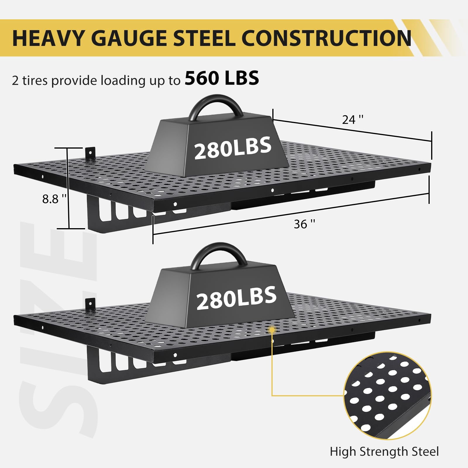 Garvee Garage Storage Rack, 2 Pack Garage Wall Shelves, Garage Wall Shelving Wall Garage Storage Shelves Floating Wall Shelves, Heavy Duty Wall Shelves Wall Mounted Floating Shelves 560lbs Capacity