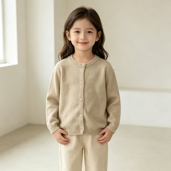 FAIOROI Girls Knit Button‑Up Cardigan Long Sleeve Round Neck Casual Knit Tops Toddler Kids Sweater