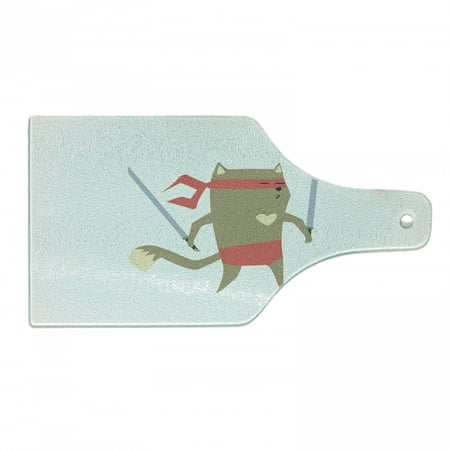 

Japanese Cutting Board Crime Fighter Ninja Cat and Heart Cartoon Superpower Animal Fighter Funny Design Tempered Glass Cutting and Serving Board Wine Bottle Shape Red Brown by Ambesonne